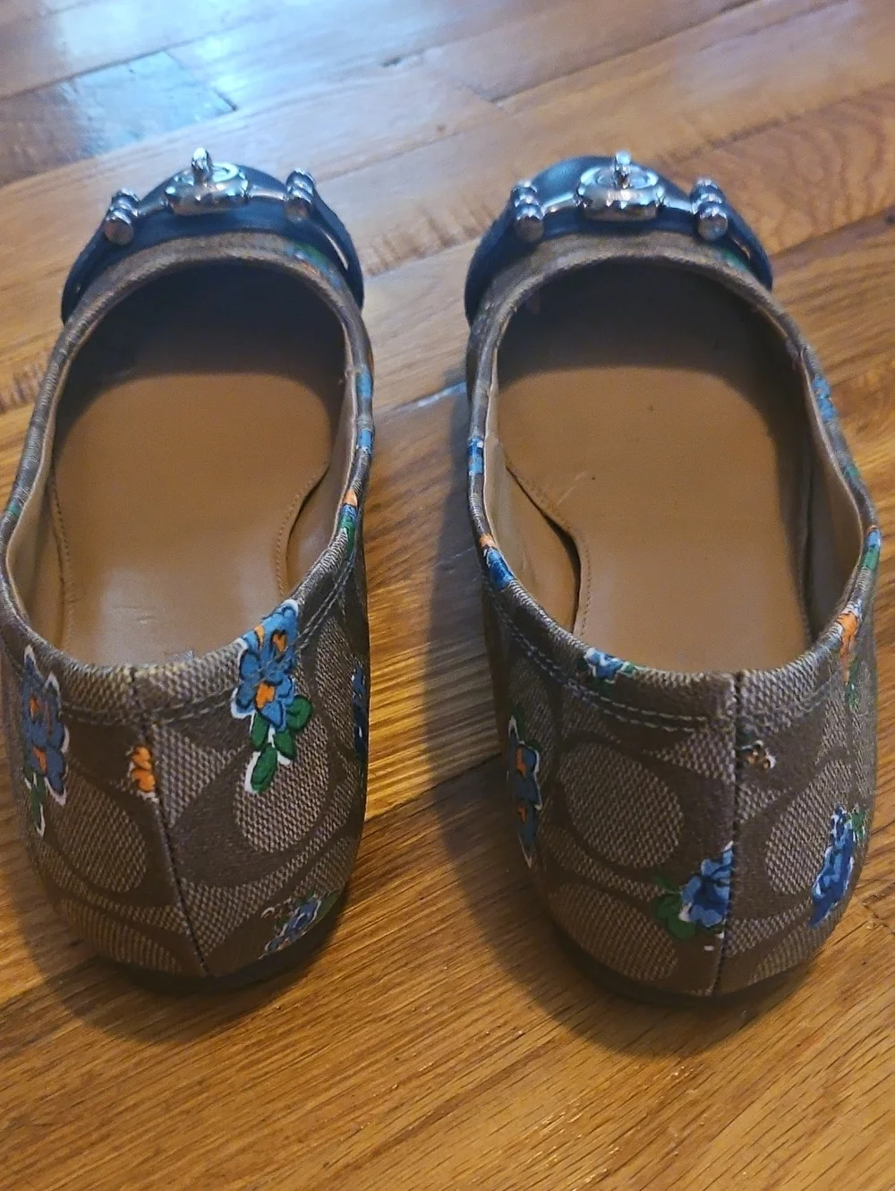 Coach Women's Navy and Brown Floral Ballet Flats 5.5